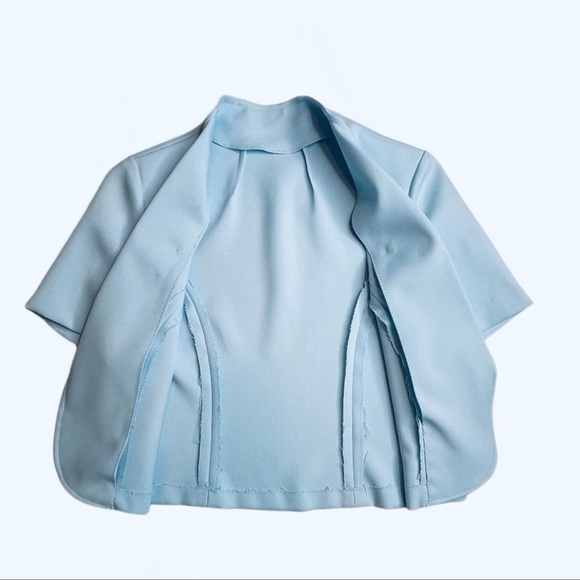 VINTAGE 70s 2-piece skirt SET baby blue matching skirtsuit minimalist workwear - Picture 5 of 10